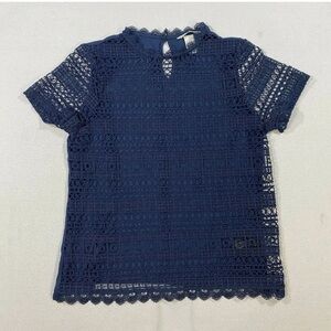 [H&M] Navy Blue Crochet Knit Top